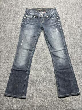 Guess Daredevil Bootcut Jeans Size 24 Embroidered Low Rise Distressed Blue